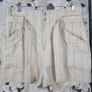 Rag & Bone 100% Linen Striped High Rise Shorts 14 Beige Blue Made in Portugal